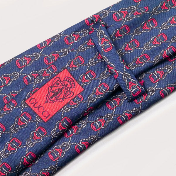 OLD Gucci シルクネクタイ 幾何学模様G（ブルー系）