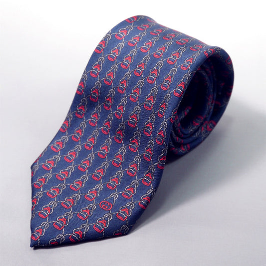 OLD Gucci シルクネクタイ 幾何学模様G（ブルー系）