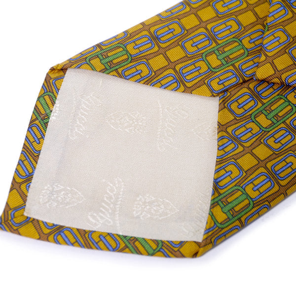 OLD Gucci シルクネクタイ ベルト柄（イエロー系）