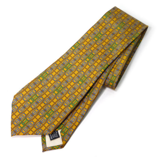 OLD Gucci シルクネクタイ ベルト柄（イエロー系）