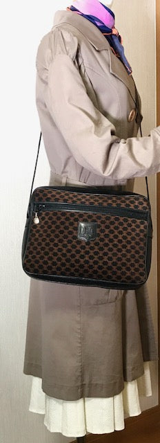 Old Celine ブラゾン柄スクエアショルダー（スエード・濃紺）
