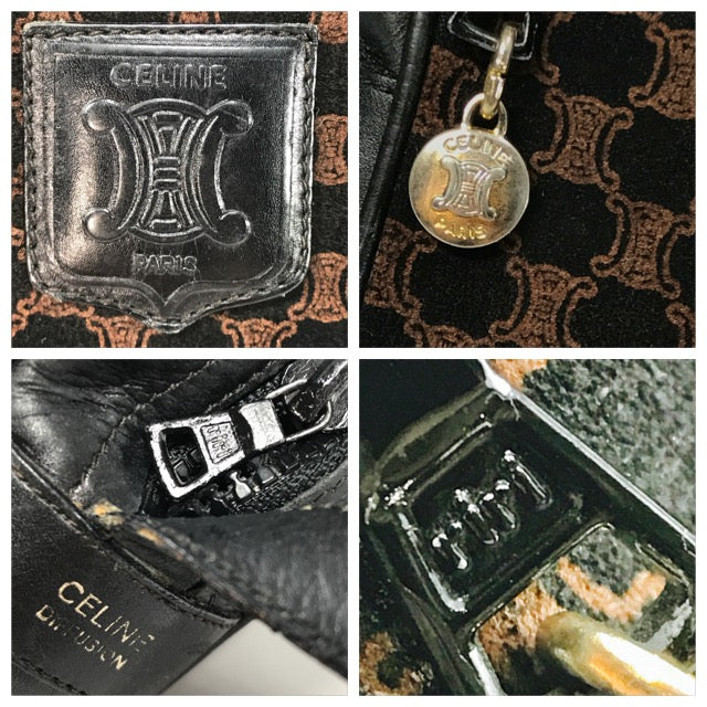 Old Celine ブラゾン柄スクエアショルダー（スエード・濃紺）