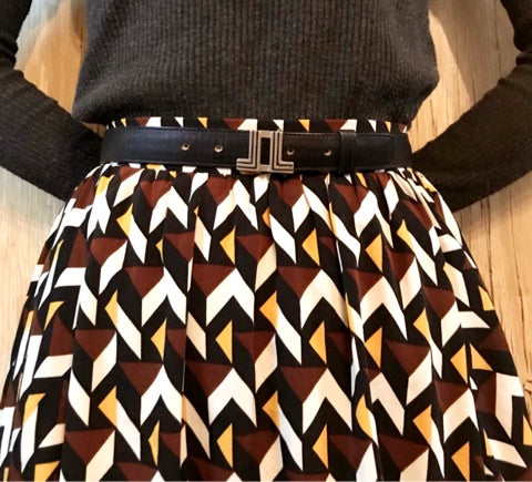 LANVIN シルバーバックル 細レザーベルト(黒)