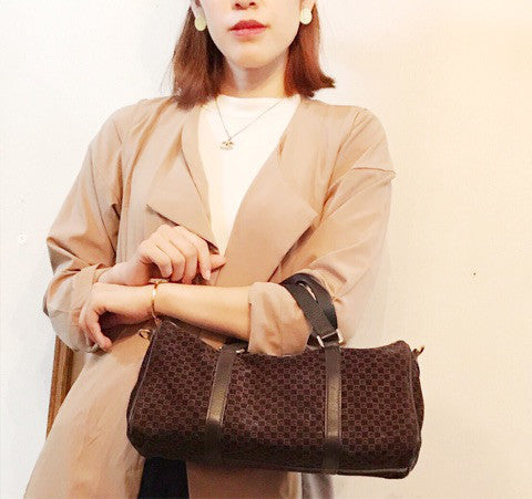 OLD Gucci ２Way　スエードミニボストン（茶スクエアGG)