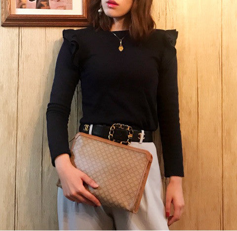 Old Celineマカダム柄セカンドバッグ（ベージュ）