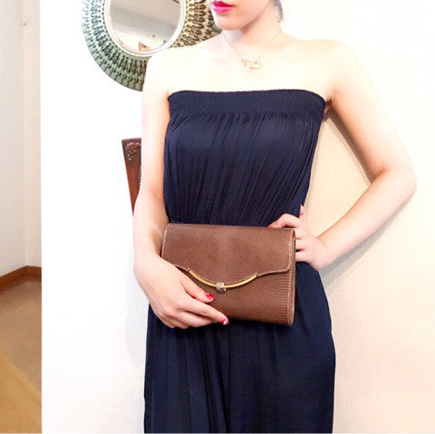 OLD Gucci　リザードポシェットショルダー(茶）