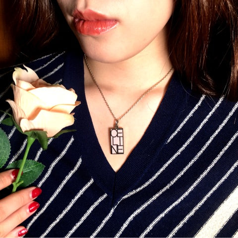 OLD Celine　ロゴ　ネックレス（ピンク）