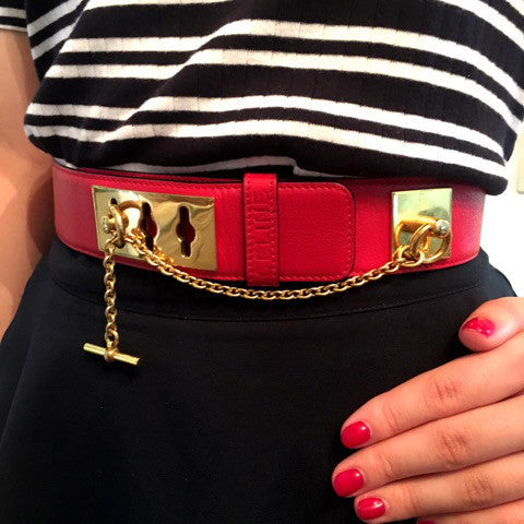 OLD CELINE　チェーンデザイン本革ベルト（赤）