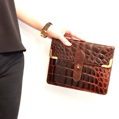 OLD CELINE　高級クロコダイルショルダー（茶）