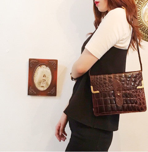 OLD CELINE　高級クロコダイルショルダー（茶）