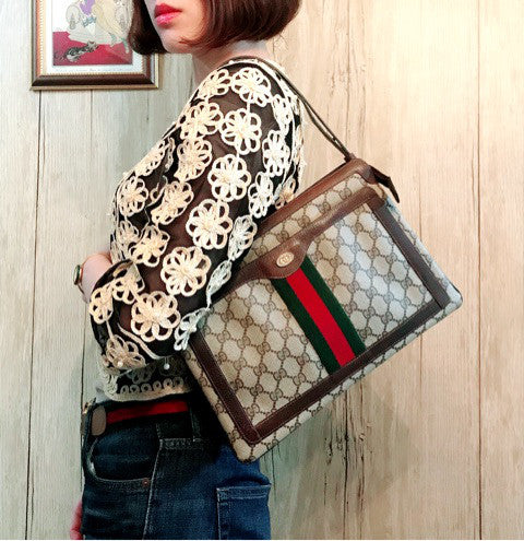 OLD Gucci 2WAY シェリーライン3層ショルダー（茶）