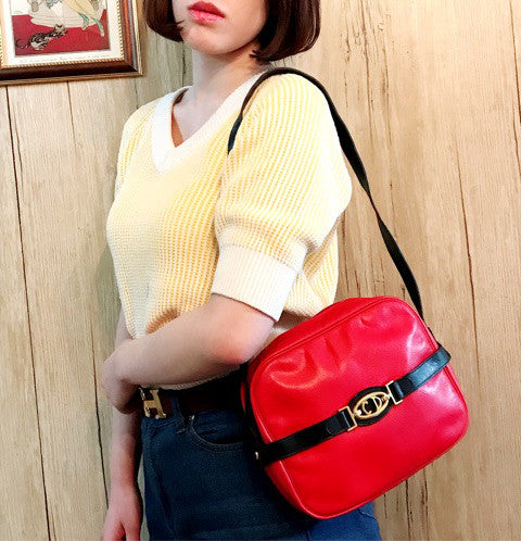 Old Dior　ベルトデザイン総革CDロゴショルダー（赤）