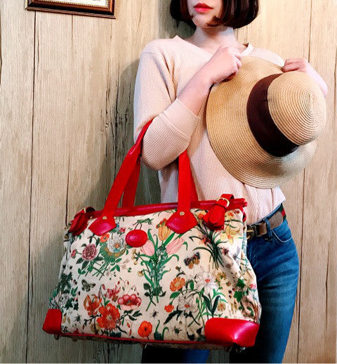 OLD Gucci　フローラ大型トートバッグ（赤）