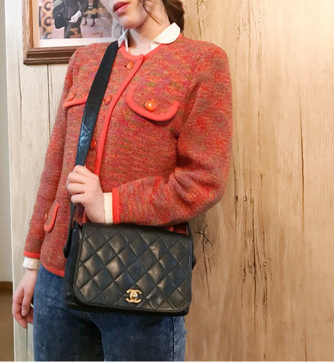 OLD CHANEL ラムスキンマトラッセ ココマークショルダー（黒）