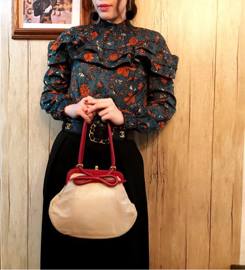 OLD CHANEL リボンモチーフがま口ハンドバッグ