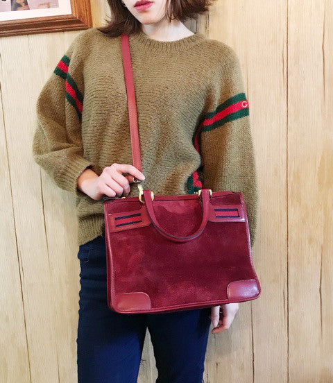 OLD Gucci ショルダー付ミニボストン（真紅・スエード）