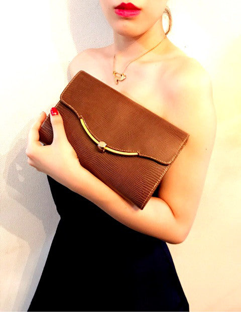 OLD Gucci　リザードポシェットショルダー(茶）