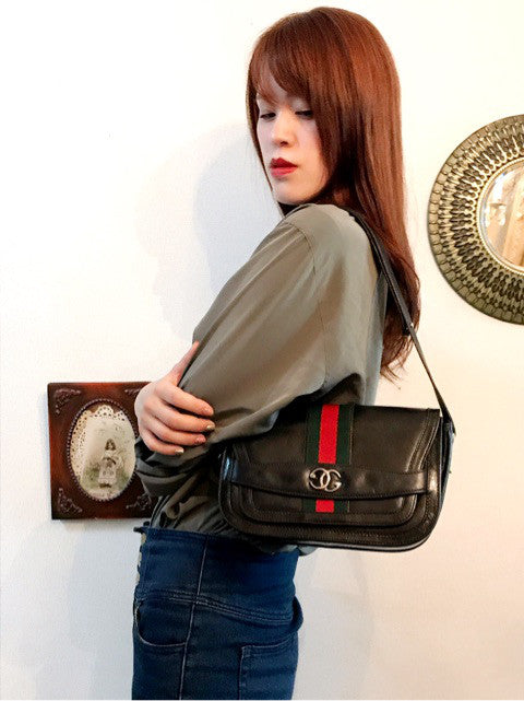 OLD Gucci ２Way縦シェリー革ショルダー（黒）