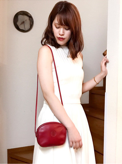 Longchamp　総革ミニポシェット(赤)