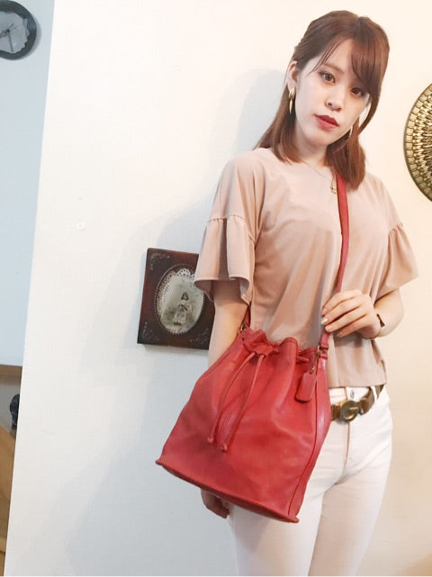 OLD COACH 総革 巾着ショルダー（オレンジ）