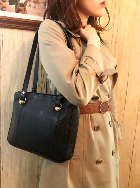 Lanvin 型押しレザーB5トートバッグ（黒）