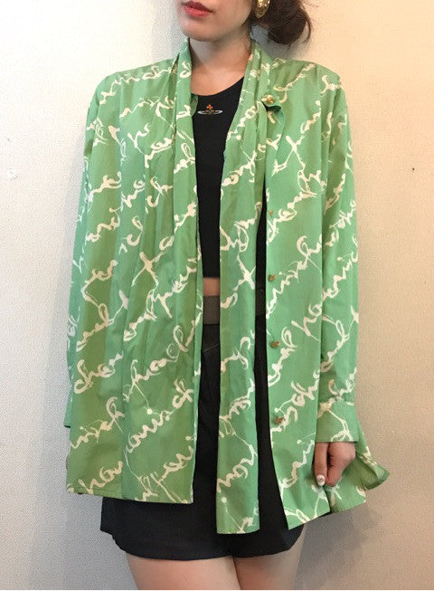 OLD CHANEL ロゴ柄ボウタイブラウス（緑）