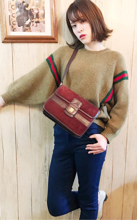 Lanvin アコーディオンショルダーバッグ（スエード/ワイン）