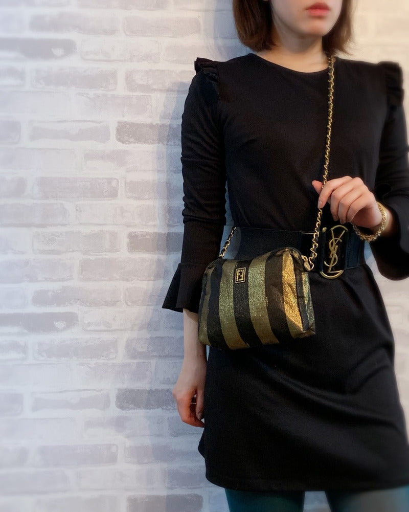 Fendi　レア！ペカン柄ラメ織チェーンポシェット（ゴールド）