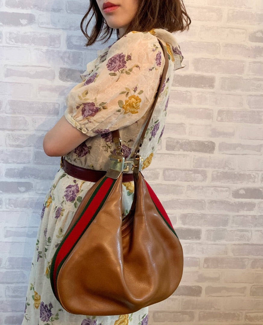 OLD Gucci 2パターン サイドシェリーショルダー（茶）