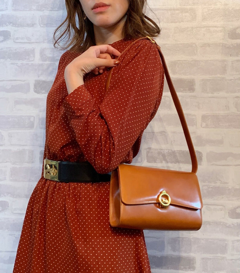 OLD CELINE　馬車金具2WAY総革バッグ（キャメル）