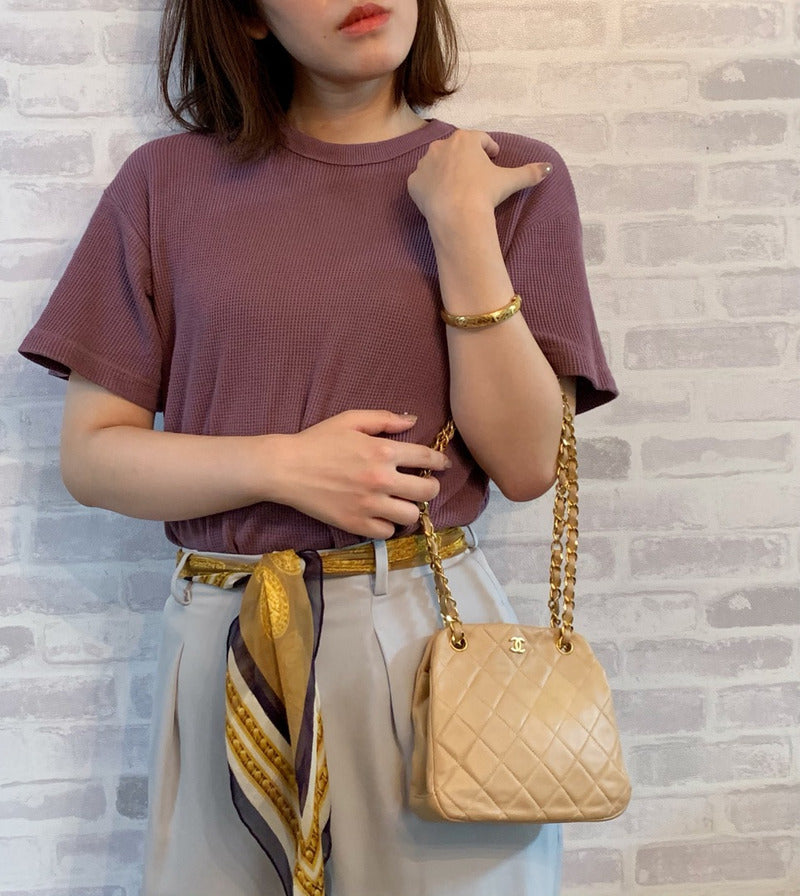 OLD CHANEL マトラッセ がま口Wチェーンミニバッグ（ベージュ）