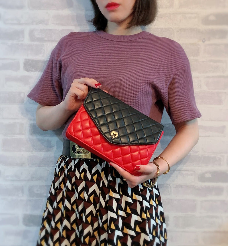 mila schon　キルティング バイカラーチェーンバッグ（赤/黒）