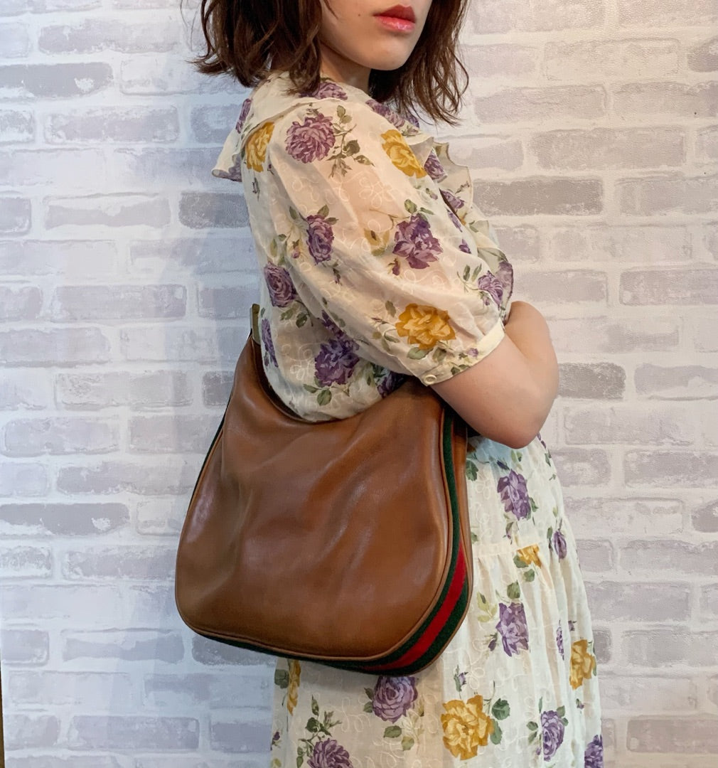 OLD Gucci 2パターン サイドシェリーショルダー（茶）