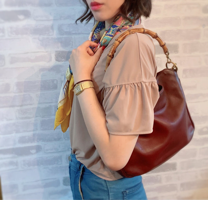 OLD Gucci ホーボー２Wayバンブーバッグ（ボルドー・中）