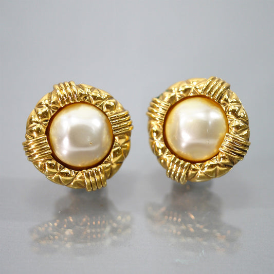 OLD CHANEL パール×マトラッセ イヤリング（ゴールド）