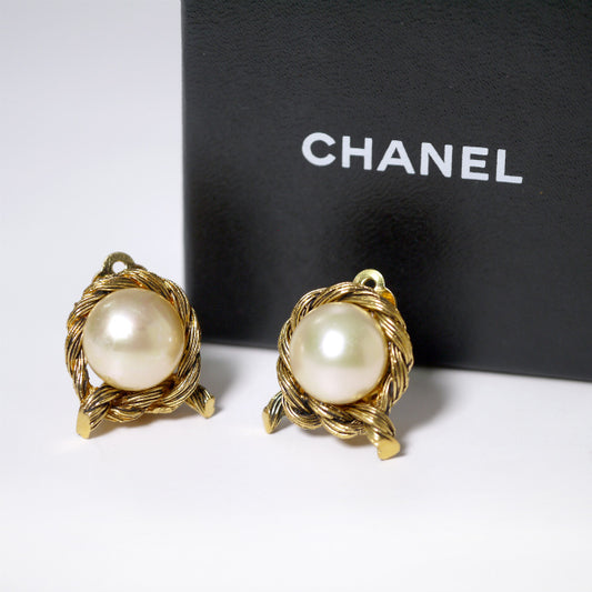 OLD CHANEL パール×ロープ ゴールドイヤリング（箱付き）