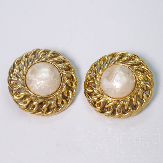 OLD CHANEL パール×チェーン 大ぶりイヤリング