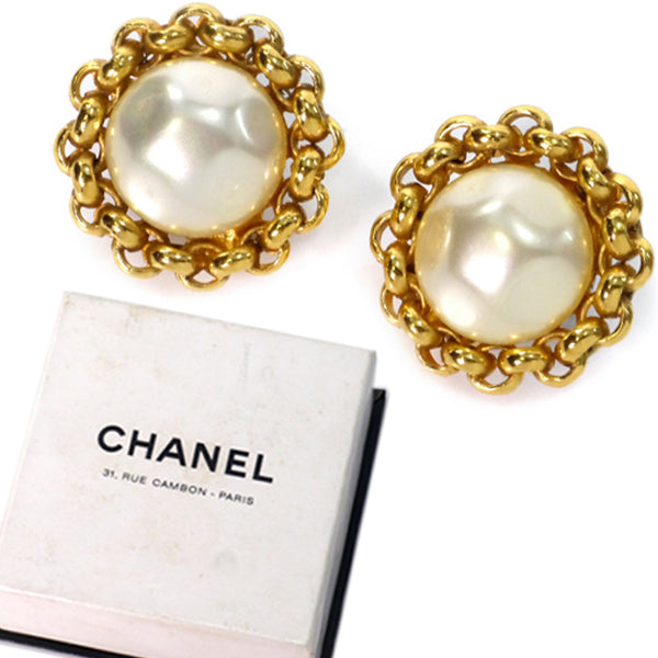 OLD CHANEL パール×チェーン イヤリング(箱付き)
