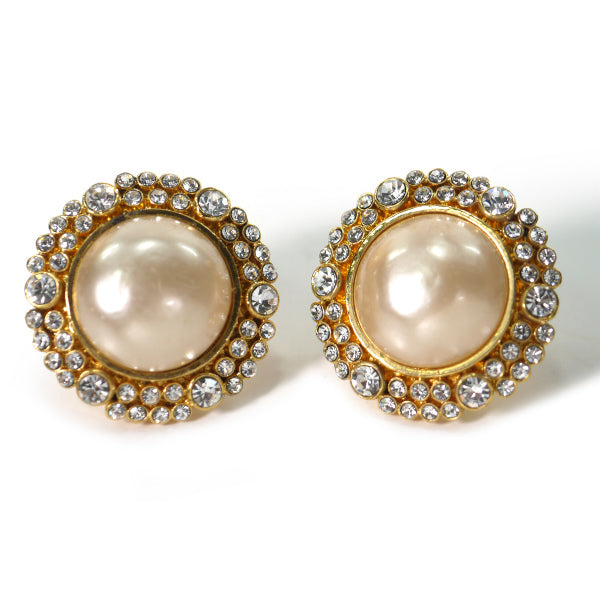 OLD CHANEL パール×ジルコニア 大ぶりイヤリング(箱付き)