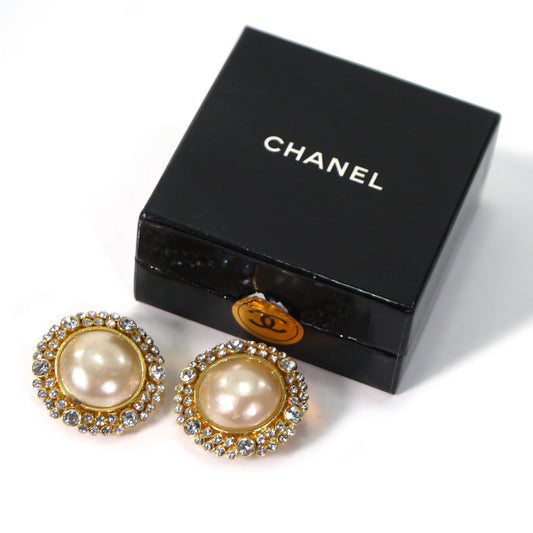 OLD CHANEL パール×ジルコニア 大ぶりイヤリング(箱付き)