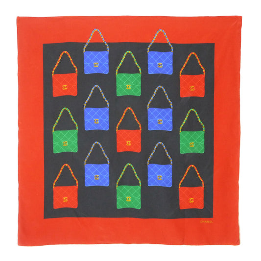 CHANEL　マトラッセバッグ柄 大判スカーフ（黒×赤）