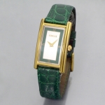 OLD Gucci 長方形フェイス クロコバンド腕時計（緑） | Vintage 