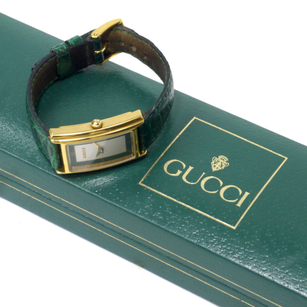 OLD Gucci 長方形フェイス クロコバンド腕時計（緑） | Vintage Shop