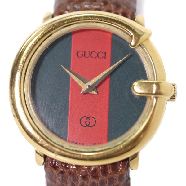 OLD Gucci 丸型Gベゼルシェリー腕時計（濃茶/リザード） | Vintage
