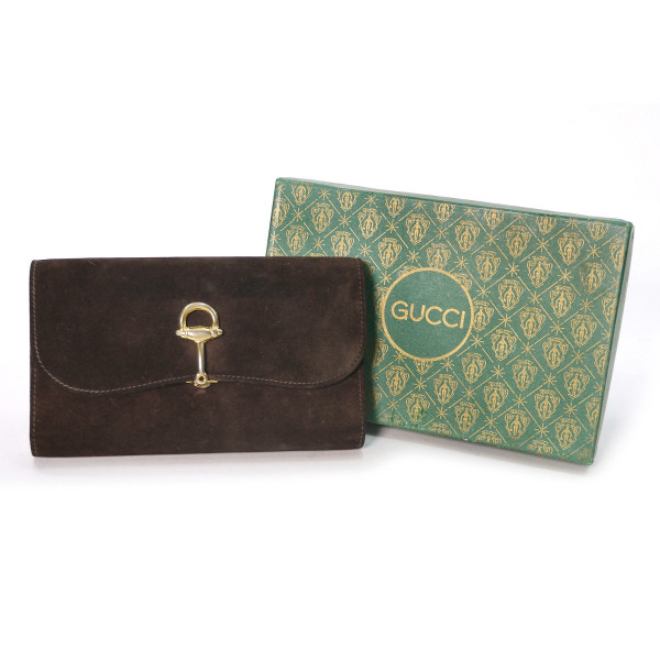 OLD Gucci ＜デットストック＞ビット金具長財布（濃茶/スエード