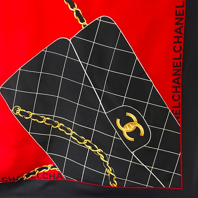 CHANEL 大判スカーフ マトラッセバッグ柄（赤×黒） | Vintage Shop 