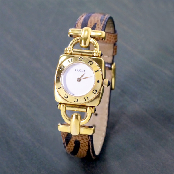 OLD Gucci 虎柄!!ホースビット腕時計（リザード/茶） | Vintage Shop