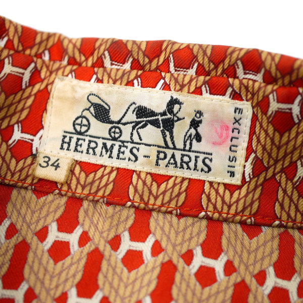 HERMES シルク100%ロープ総柄ブラウス（赤） | Vintage Shop