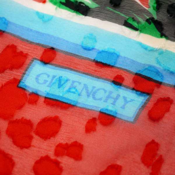 GIVENCHY シルク大判スカーフ フラワー柄（赤×水色） | Vintage Shop 