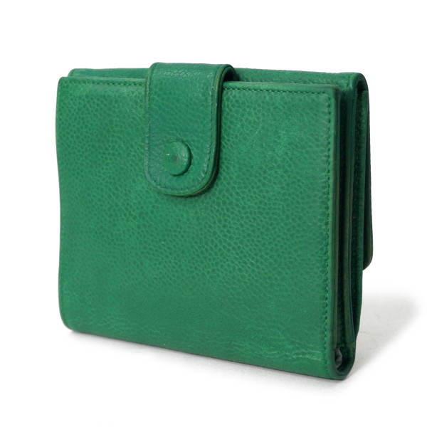 OLD CHANEL ココステッチWホック折財布（緑/キャビアスキン 